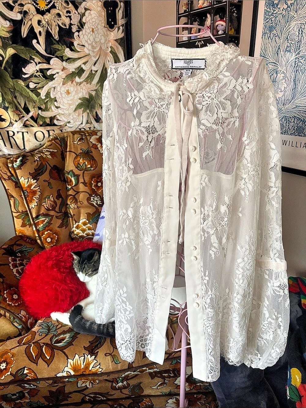Hilary Radley for Katherine Barclay Floral Lace Blouse White Medium Like New